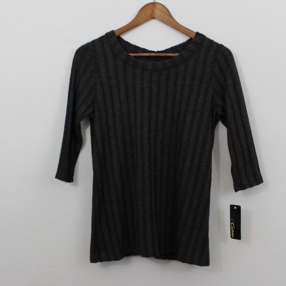 💥⬇️$30 Collette Barron Lace-Up Gray Back Ribbed Knit Top